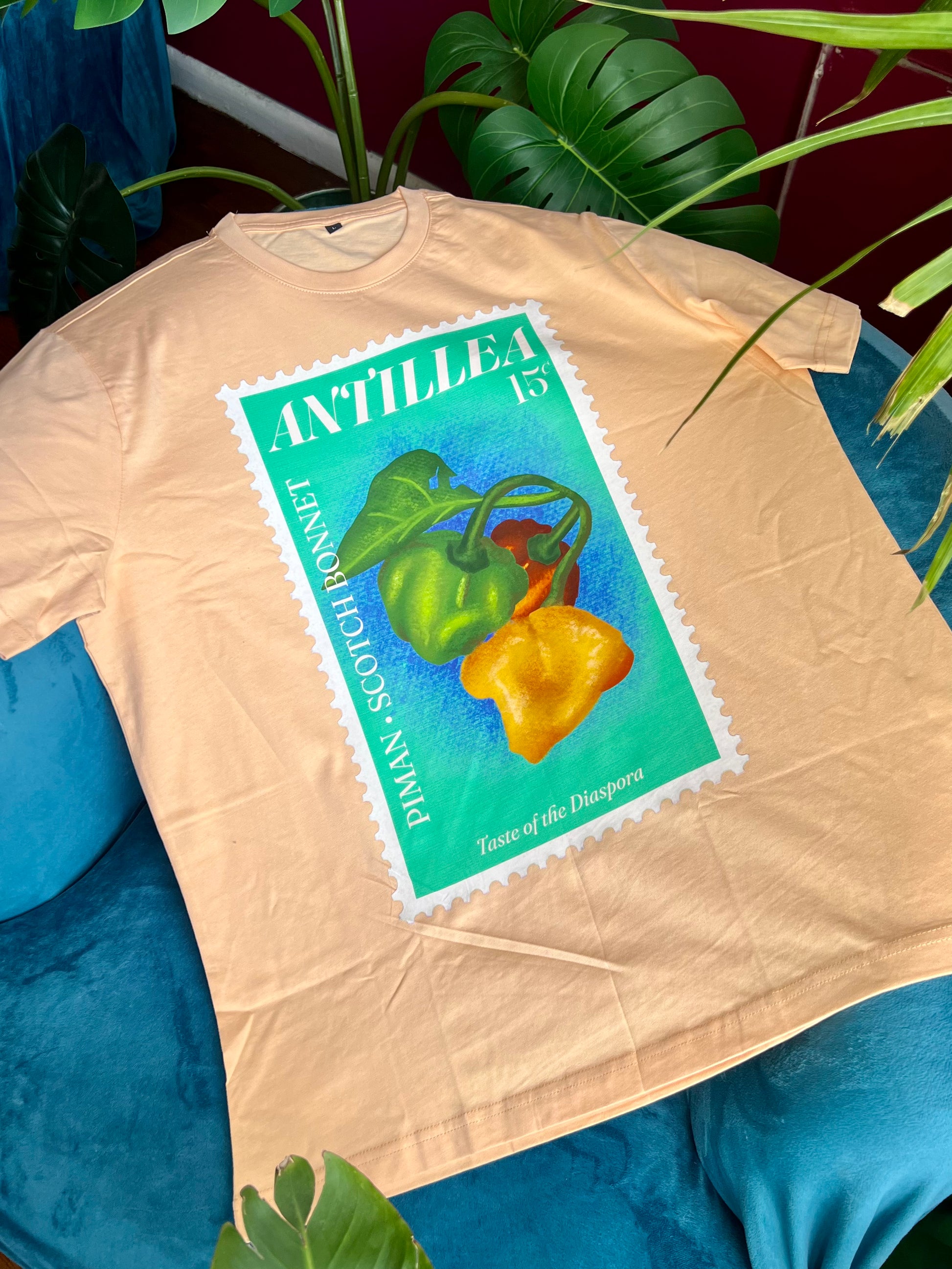 Peach Stamp Pepper Cotton Relaxed T-Shirt