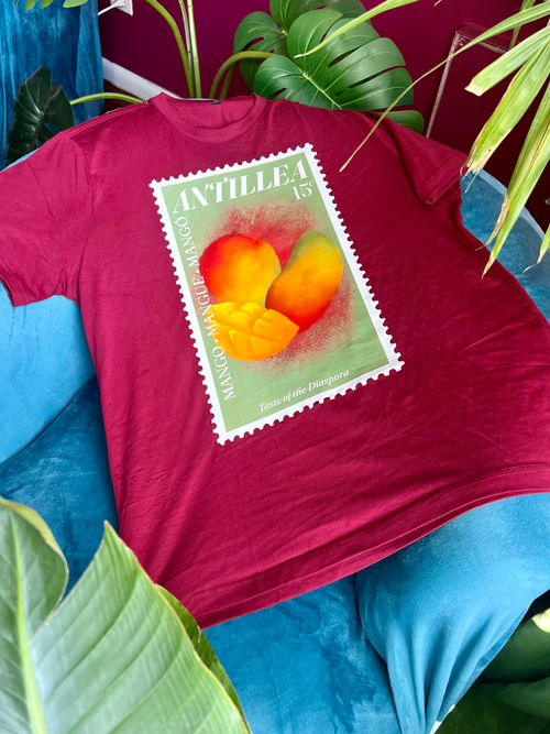 Maroon Stamp Mango Cotton Relaxed T-Shirt